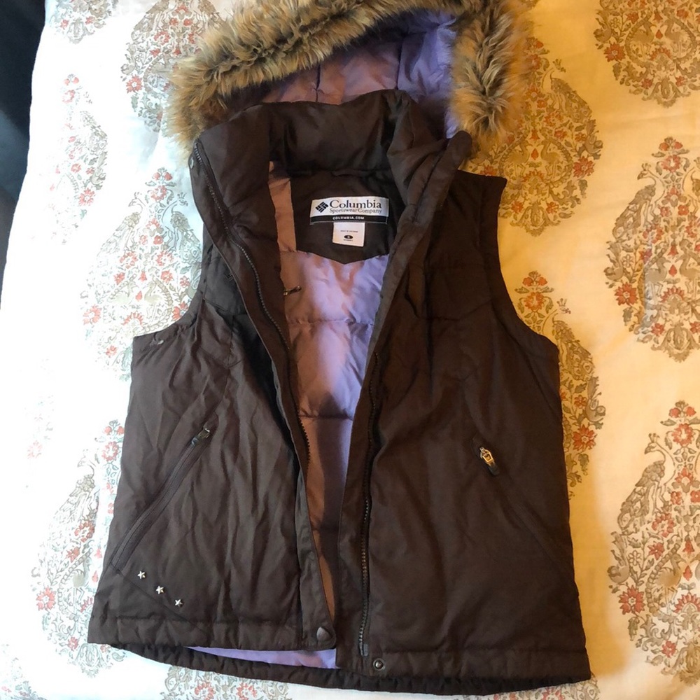 Brown Columbia vest with detachable hood